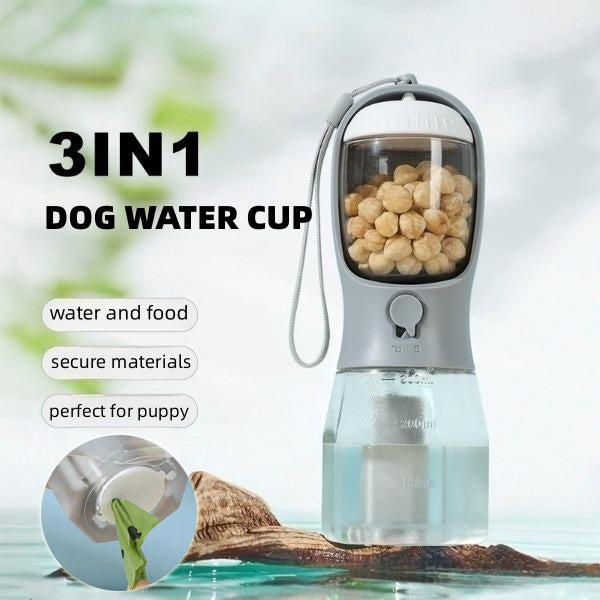 Portable Dog Water Bottle with Food & Waste Bag Holder