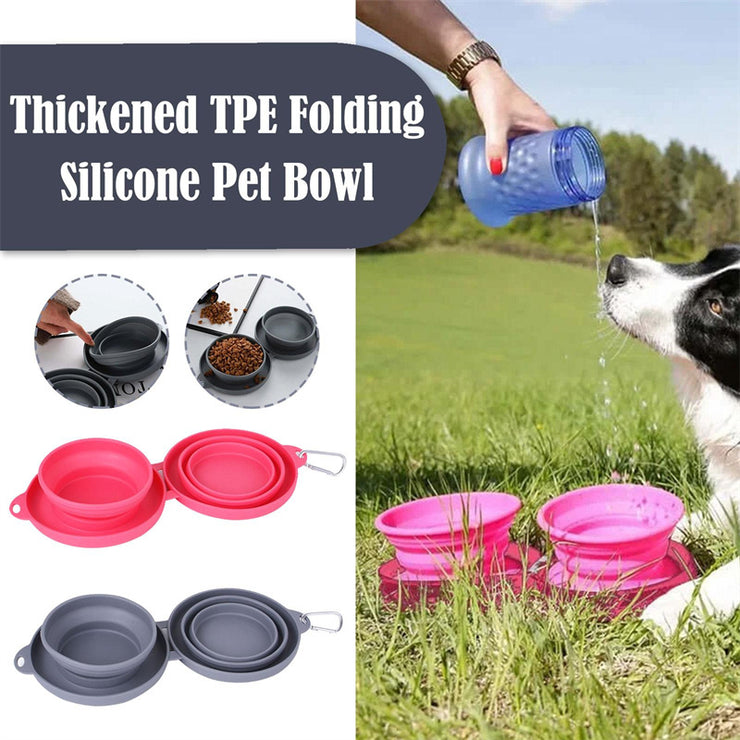 Rubber Foldable Double Bowl Pet Feeding Bowl Pets Supplies Dog Cat Bowls