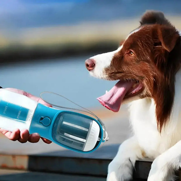 Portable Dog Water Bottle with Food & Waste Bag Holder