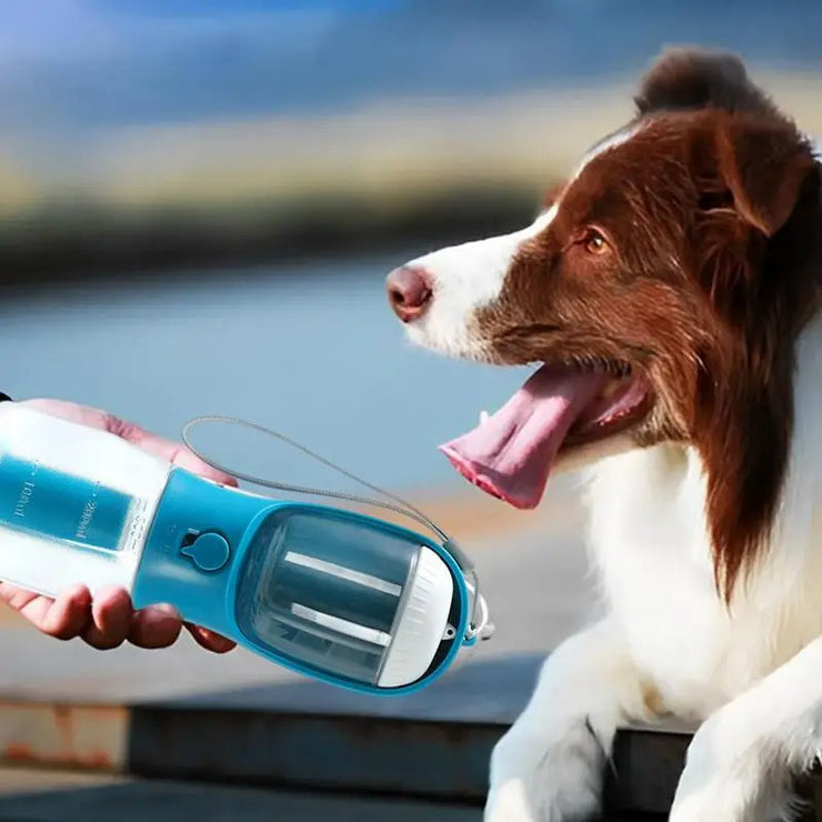 Portable Dog Water Bottle with Food & Waste Bag Holder