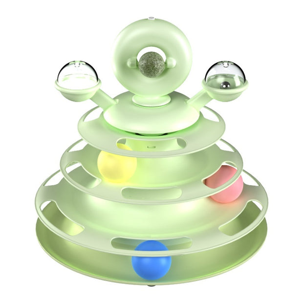 4-Level Cat Toy Tower with Roller Balls - Interactive Puzzle Pet Toy