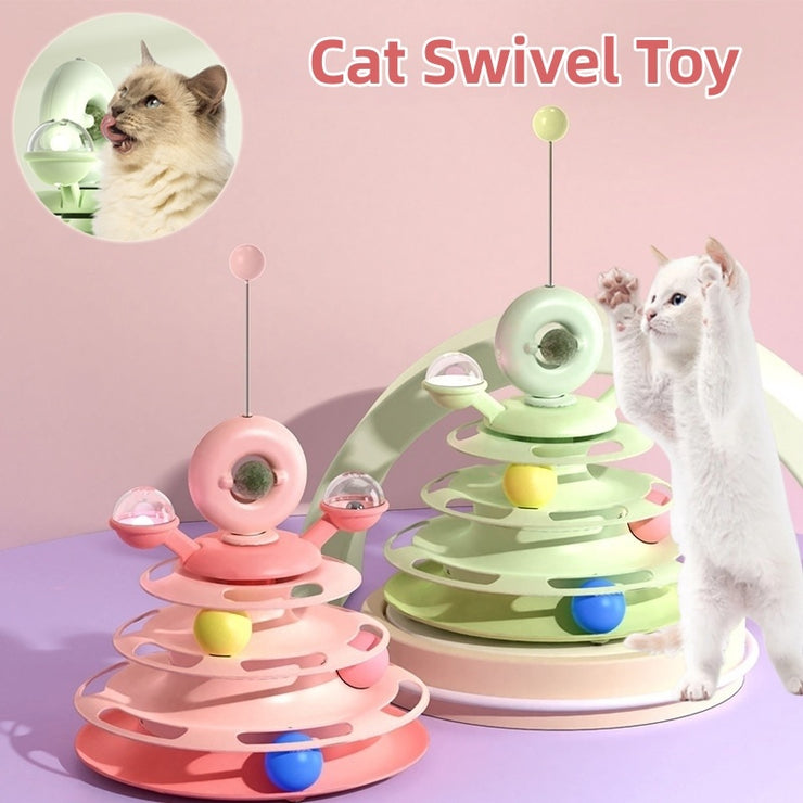 4-Level Cat Toy Tower with Roller Balls - Interactive Puzzle Pet Toy