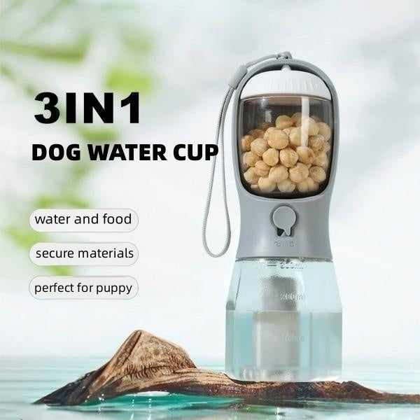 Portable Dog Water Bottle with Food & Waste Bag Holder